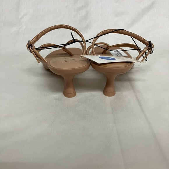 NWT A New Day Women's 7 Tan Sayler Thong Heels Faux Leather Open Round Toe - Picture 3 of 6